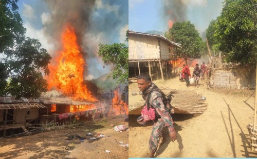 থুইসাপাড়ায় ভয়াবহ আগুন, নিয়ন্ত্রণে কাজ করছে বিজিবি 